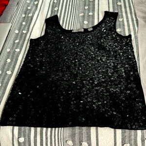KATE HILL Black sleeveless Top , front Sequin, solid back size M ( stretchy)
